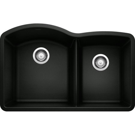 BLANCO Diamond Silgranit 60/40 Double Bowl Undermount Kitchen Sink - Coal Black 442909